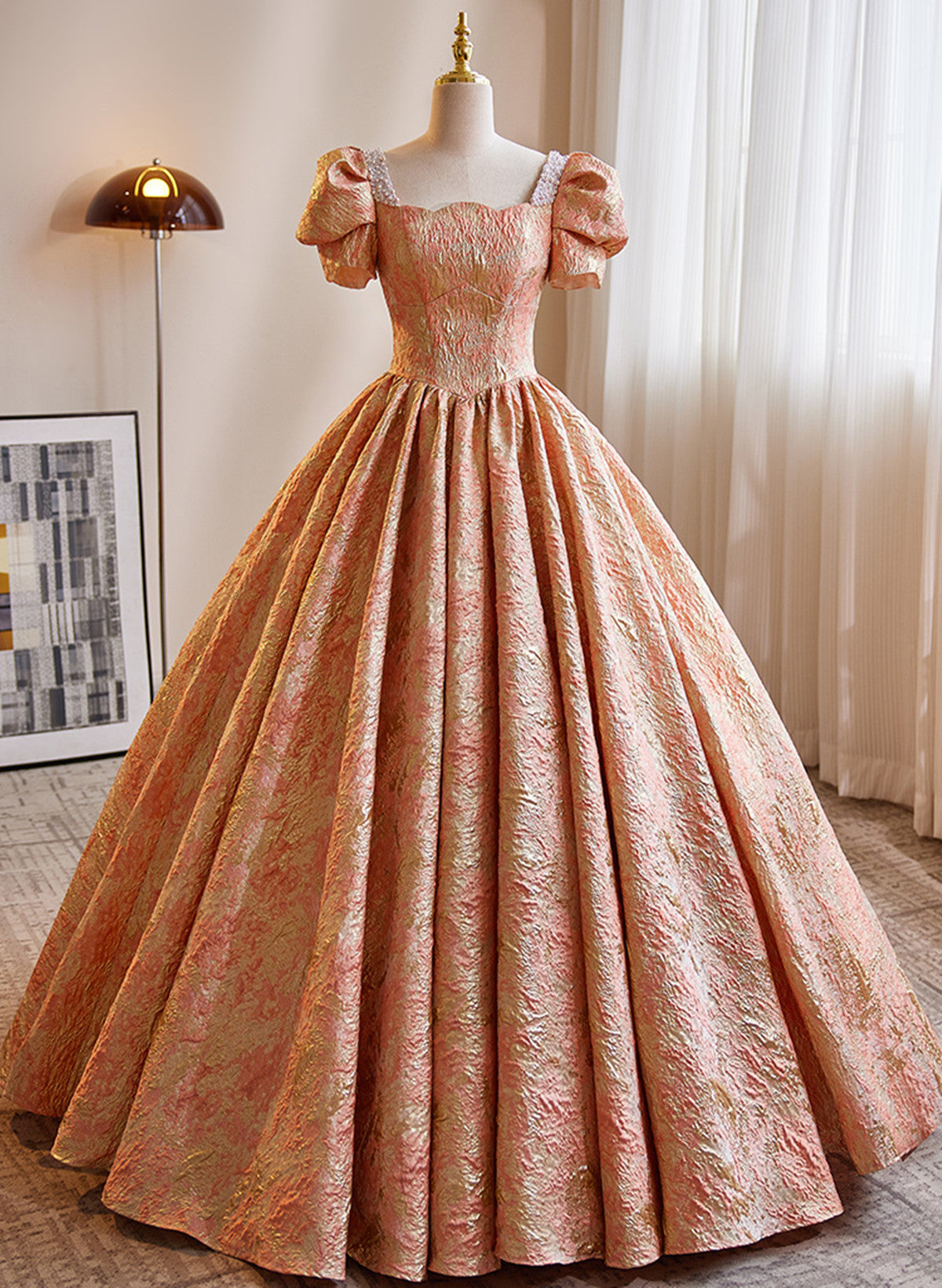 Beautiful Ball Gown Short Sleeves Long Party Dress
