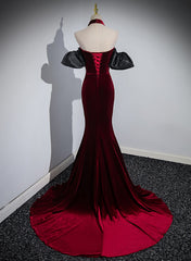 Beauiful Wine Red Off Shoulder Mermaid Long Prom Dress
