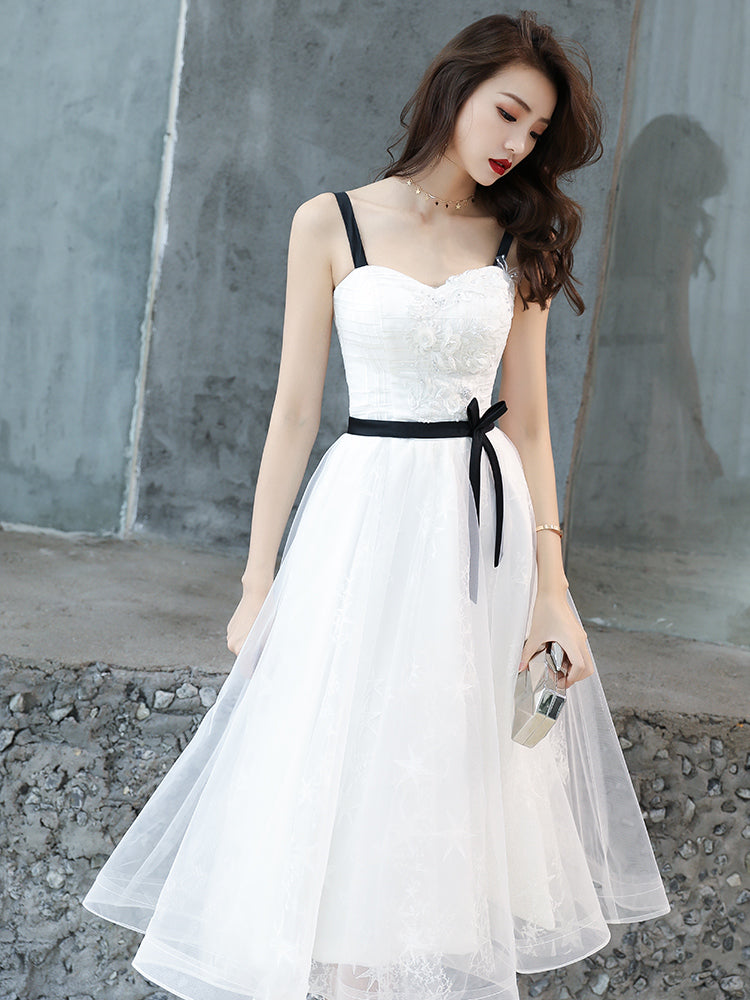 White Short Straps Party Dress Graduation Dress