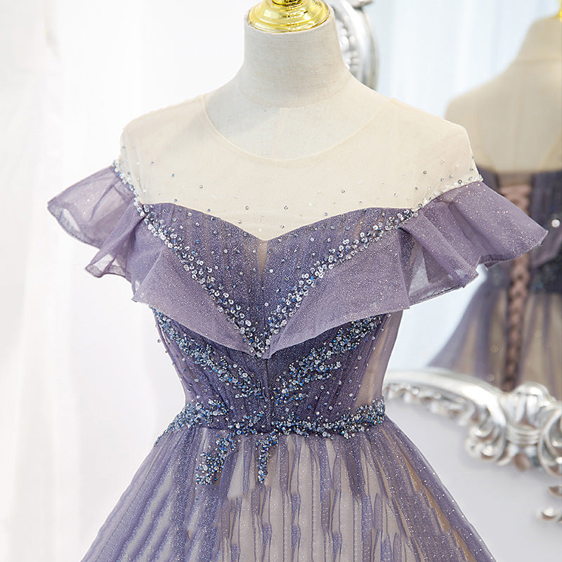 Light Purple Shiny Tulle Gradient A-line Sweetheart Prom Dress