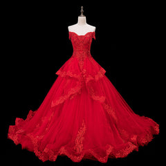 Red Lace and Tulle Gorgeous Off Shoulder Princess Sweet 16 Dress