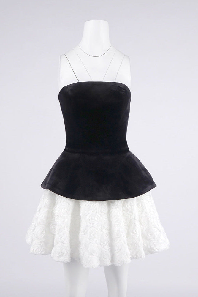 Velvet & 3D Floral Strapless Mini Dress Set