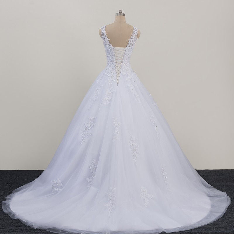 Glam White Tulle Puffy Ball Gown Prom Dress