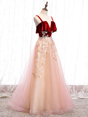 Vestido de fiesta largo de terciopelo y tul con tirantes bonitos 