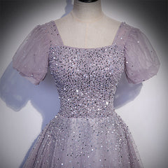 Beautiful Light Purple Sequins Short Sleeves Party Dress