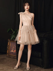 Champagne One Shoulder Tulle Short Party Dress