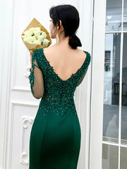 Dark Green Mermaid Lace and Beaded Evening Dresses
