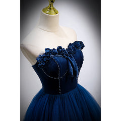 Blue Sweetheart Tulle and Velvet Long Party Dress