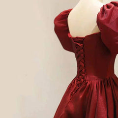 Vestido de fiesta de boda de manga corta color rojo vino hasta la rodilla 