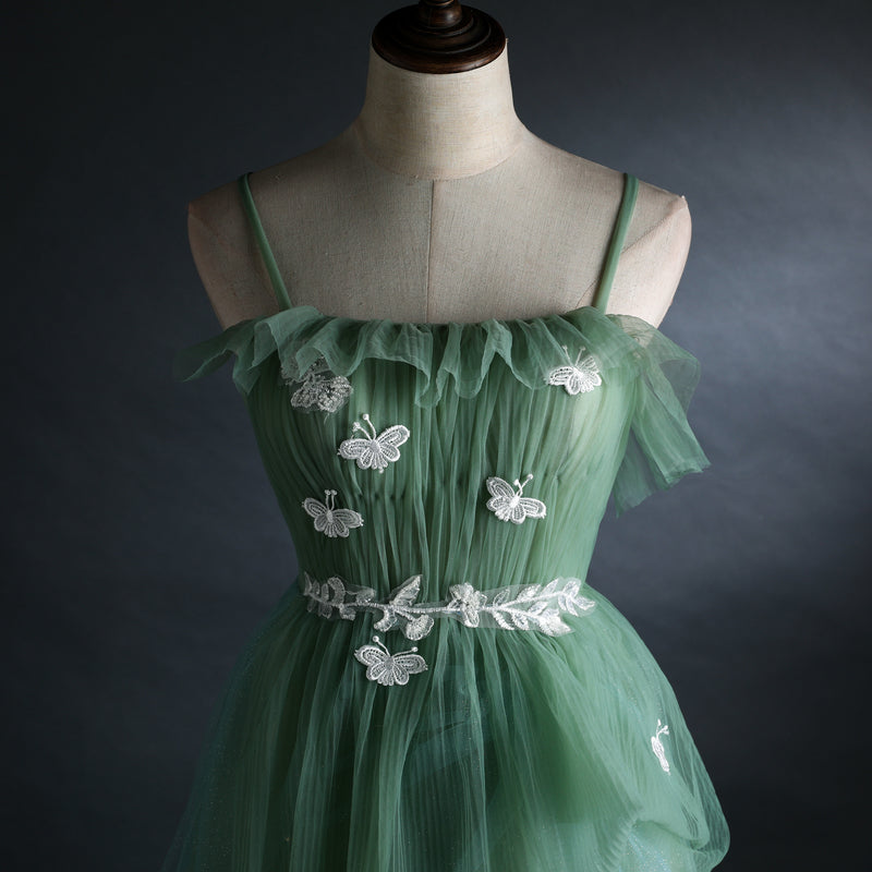 Light Green Gradient Straps Long A-line Prom Dress