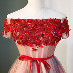 Red High Low Tulle Off Shoulder Party Dress