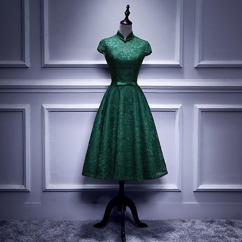 Charming Dark Green Tea Length High Neckline Party Dress