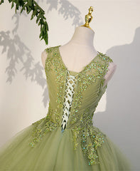 Vestido de fiesta verde claro de tul con apliques de encaje en forma de A 