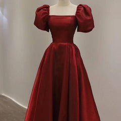 Vestido de fiesta de boda de manga corta color rojo vino hasta la rodilla 