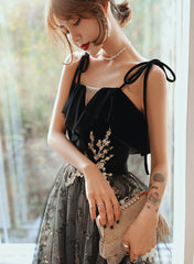 Black A-line Tulle Straps Long Party Dress