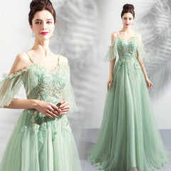 Beautiful Green Off Shoulder Sweetheart Lace Beaded Evening Dresses