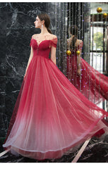 Unique Tulle Beaded Gradient A-line Sweetheart Long Prom Dress