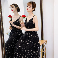 Lovely Black V-neckline Straps Long Evening Gown