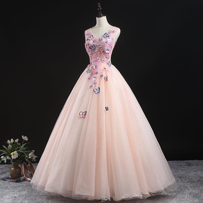 Charming Pink Flowers Ball Gown Long Sweet 16 Dress