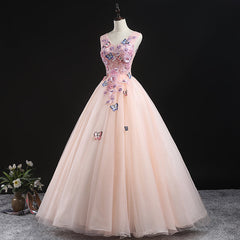 Charming Pink Flowers Ball Gown Long Sweet 16 Dress