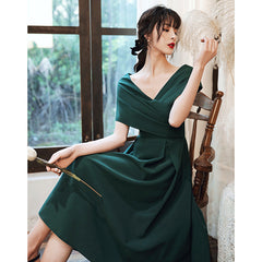 Green Off Shoulder Knee Length Bridesmaid Dress