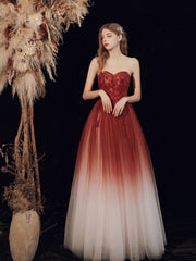 Red Sweetheart Beaded Gradient Long Party Dress