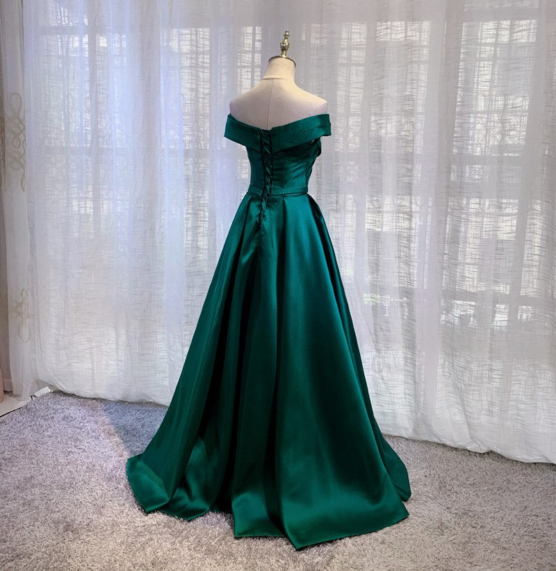 Off Shoulder Satin Simple Sweetheart Long Prom Dress