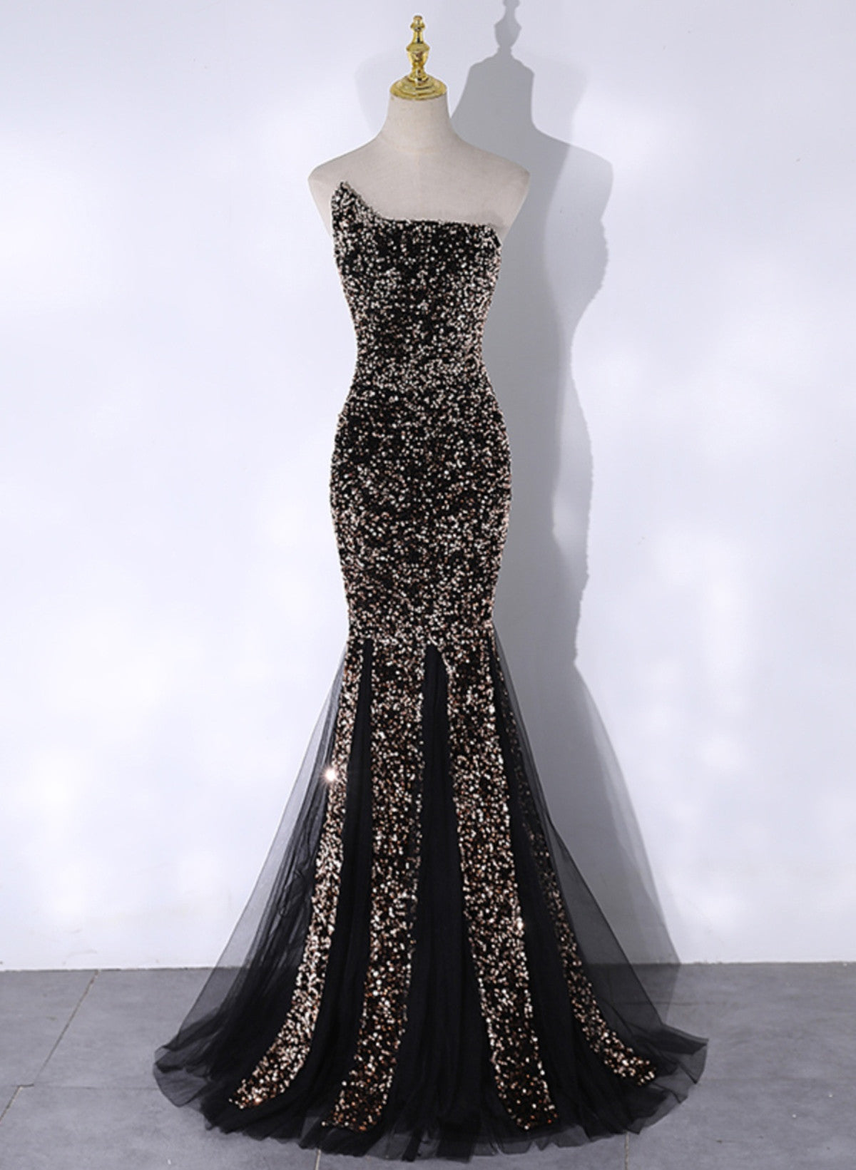 Black Mermaid Sequins Long Prom Dress