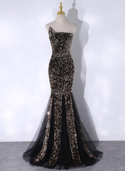 Black Mermaid Sequins Long Prom Dress