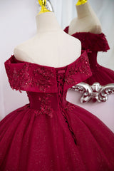 Burgundy Sweetheart Flowers Sequins Lace Party Dress