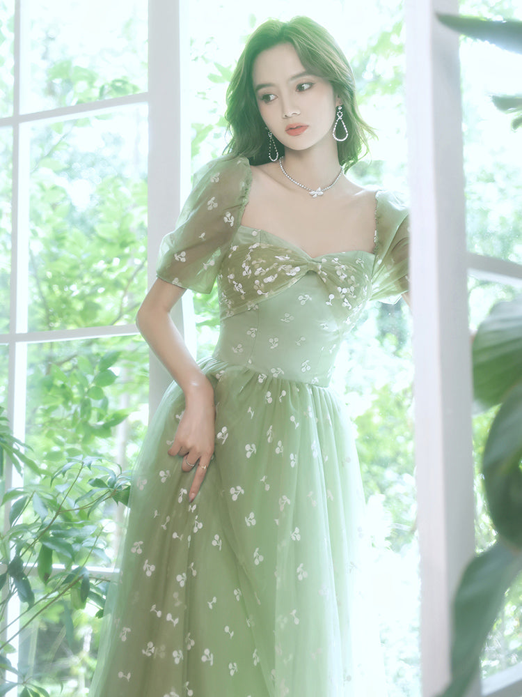 Vestido largo formal de tul verde claro 2022 