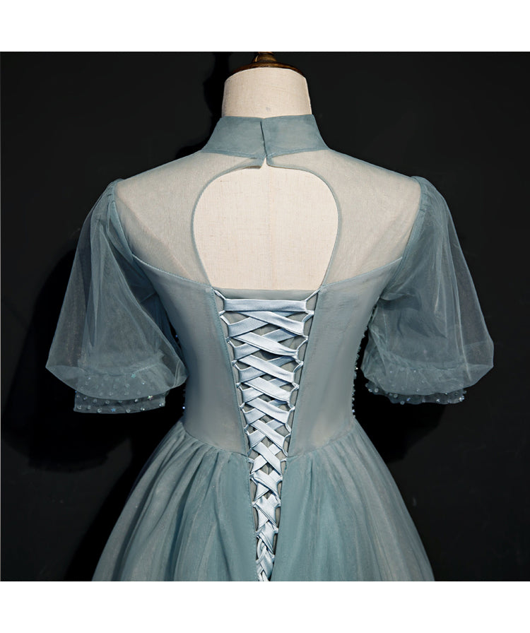 High Quality Beaded Short Sleeves Formal Dress
