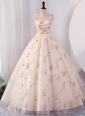Ivory Floral Tulle Ball Gown Straps Sweet 16 Dress