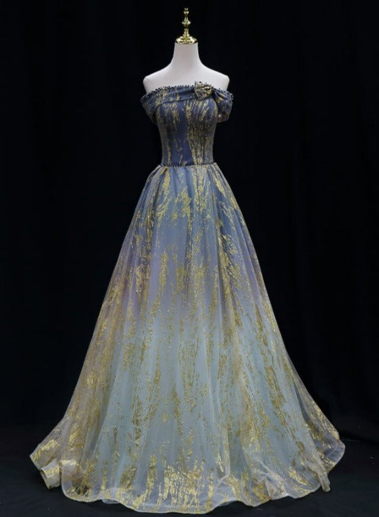Precioso vestido formal largo de tul degradado para fiesta. 