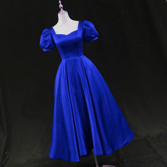Vestido de fiesta de boda de satén azul real hasta la rodilla 
