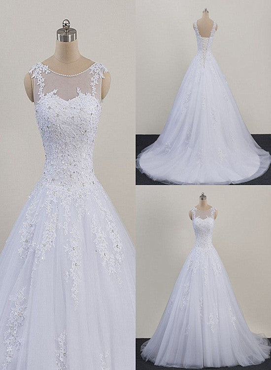 Glam White Tulle Puffy Ball Gown Prom Dress