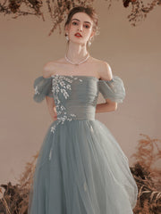 Light Green Short Sleeves Tulle Floor Length Party Dress