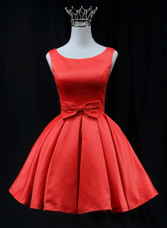 Lindo vestido de fiesta corto de satén rojo para graduación 