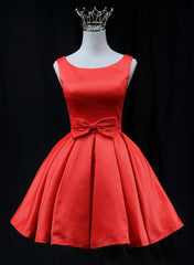 Lindo vestido de fiesta corto de satén rojo para graduación 