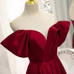 Wine Red Satin A-line Floor Length Party Dresses