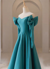 Teal Blue Long Sleeves with Bow A-line Sweetheart Prom Dress