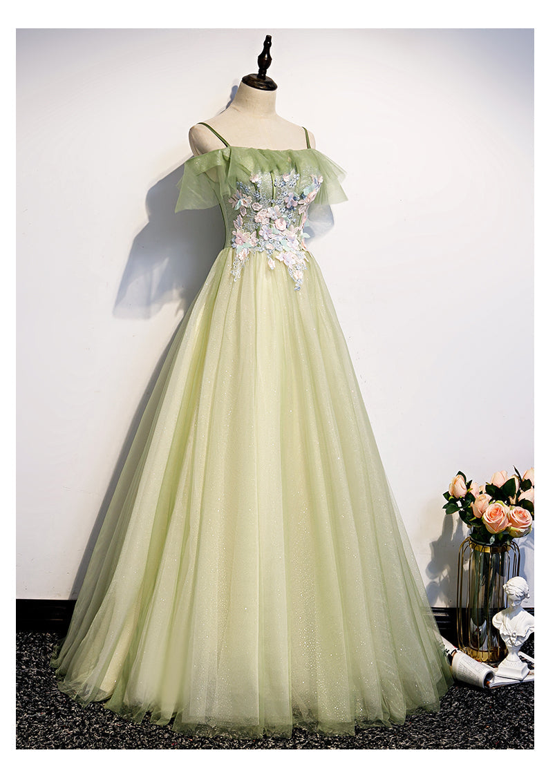 Lovely Flowers Off Shoulder Tulle Long Party Dress