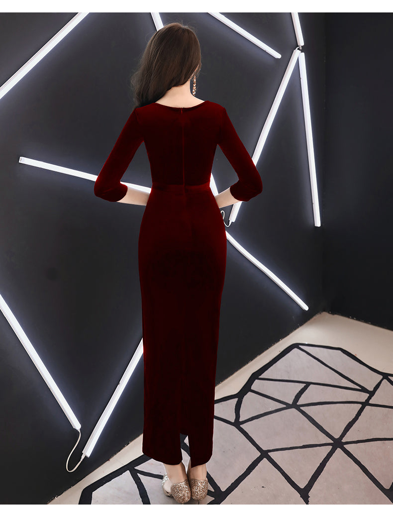 Elegante vestido de fiesta de boda de corte sirena y largo hasta la rodilla 