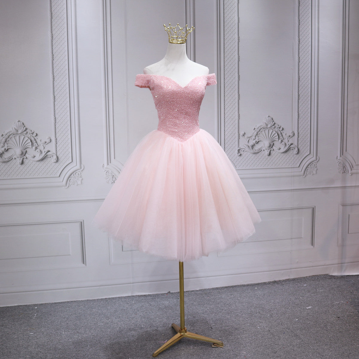 Lovely Pink Off Shoulder Style Princess Tulle Homecoming Dress