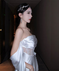 Vestido de fiesta de boda de satén blanco con hombros descubiertos 