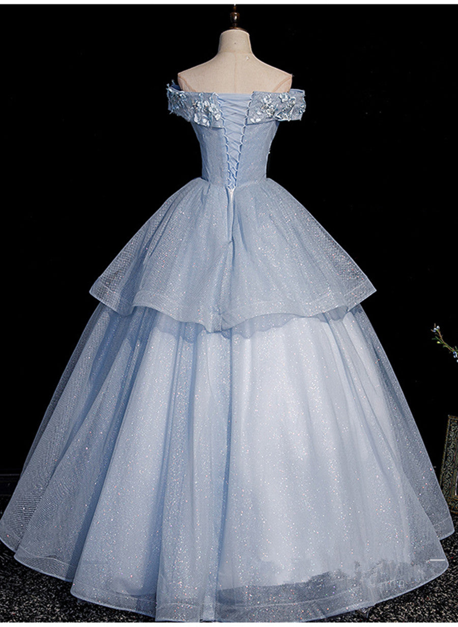 Light Blue Ball Gown Tulle with Lace Formal Dress
