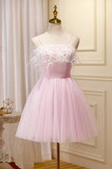 Hermosos vestidos de fiesta hasta la rodilla con tirantes de tul rosa 