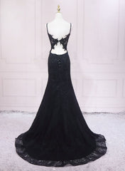 Vestido largo de fiesta con tirantes de encaje negro y vestido de graduación