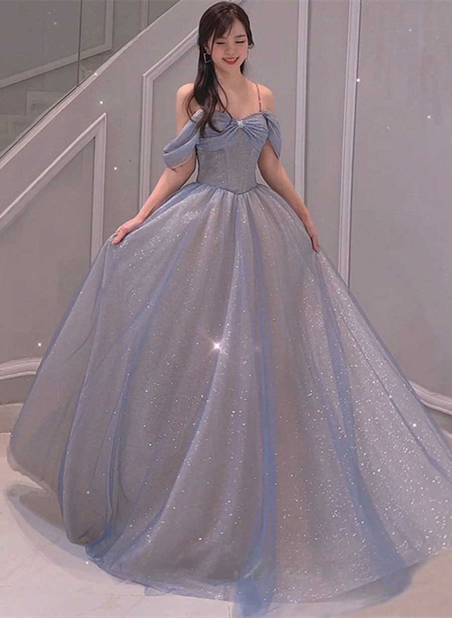 Light Blue Sweetheart Off Shoulder A-line Long Prom Dress
