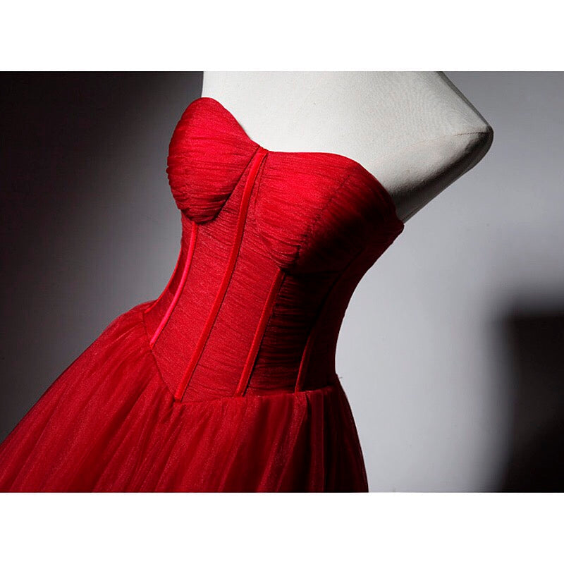 Red Sweetheart Tulle Ball Gown Floor Length Formal Dress